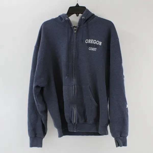 Jerzees Depoe Bay Oregon Coast Men's Large Blue Graphic Zip Hoodie