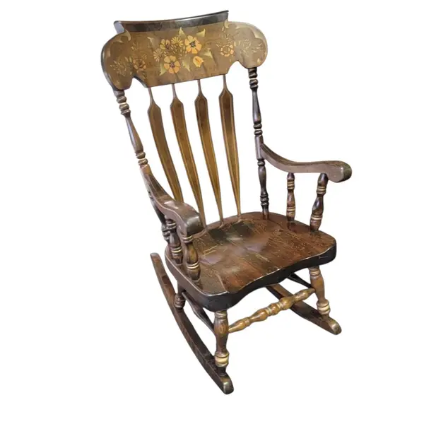 S. Bent & Bros Windsor Rocking Chair Floral Stencil Maple Wood