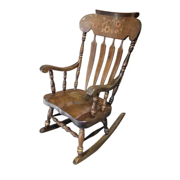 S. Bent & Bros Windsor Rocking Chair Floral Stencil Maple Wood