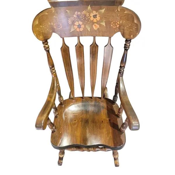S. Bent & Bros Windsor Rocking Chair Floral Stencil Maple Wood