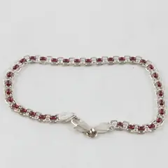 Milor 925 Sterling Silver Pink Stone Chain Bracelet 7 Inch