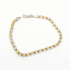 Milor 925 Sterling Silver Yellow Stone Chain Bracelet 7 Inch