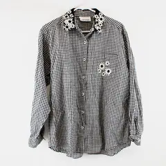 Casey & Max Women's Large Black White Gingham Floral Applique Shirt