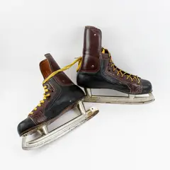 Vintage Two-Tone Leather Men's Ice Hockey Skates Pair Unidentified Blade Marking