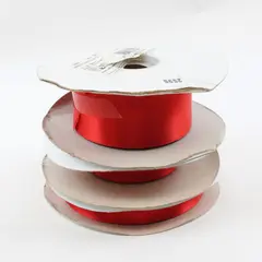 Lot of 3 Red 100% Polyester Satin Ribbon Rolls 50yd Crafting 1-1/2, 5/8, 7/8in