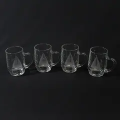Set of 4 Vintage Clear Glass Mugs with Handles Etched Sailboat 4.2in