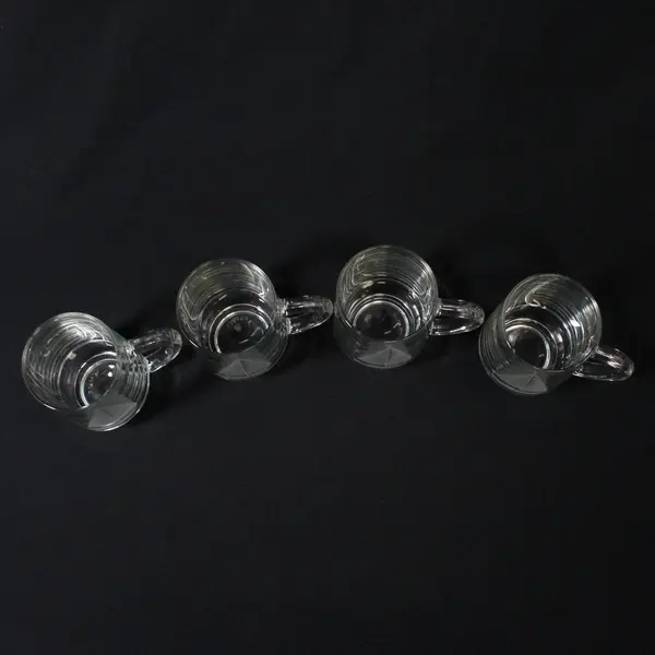 Set of 4 Vintage Clear Glass Mugs with Handles Etched Sailboat 4.2in