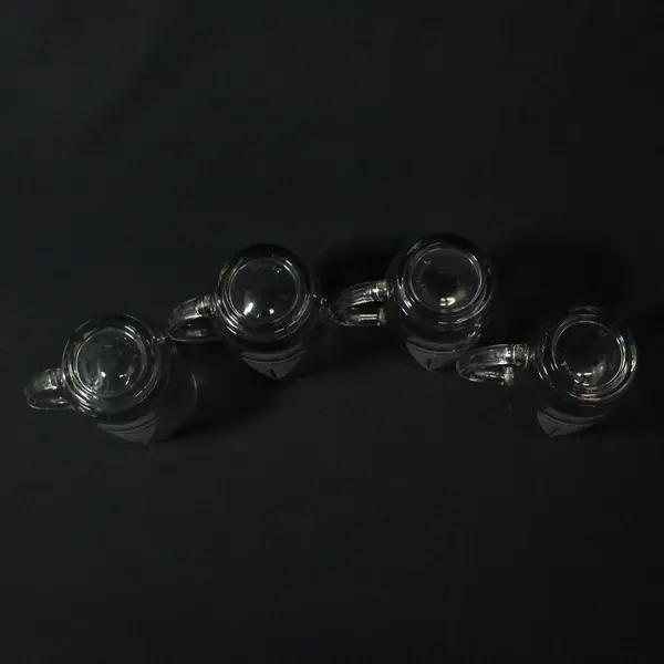Set of 4 Vintage Clear Glass Mugs with Handles Etched Sailboat 4.2in