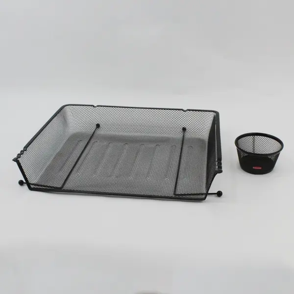 Rubbermaid Black Metal Mesh Desktop Letter Tray Paper Organizer & Clip Dish Set