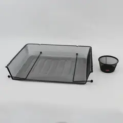 Rubbermaid Black Metal Mesh Desktop Letter Tray Paper Organizer & Clip Dish Set