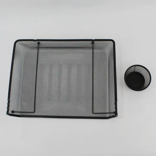 Rubbermaid Black Metal Mesh Desktop Letter Tray Paper Organizer & Clip Dish Set