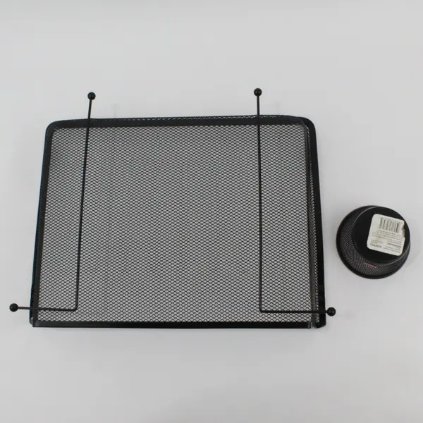 Rubbermaid Black Metal Mesh Desktop Letter Tray Paper Organizer & Clip Dish Set