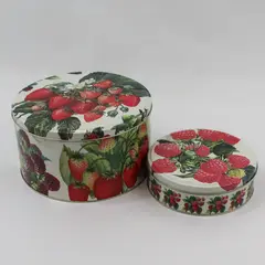 Department 56 Berries Strawberry Canister Tin Metal Storage 2 Tins