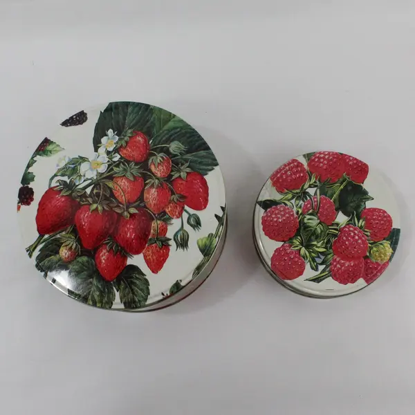 Department 56 Berries Strawberry Canister Tin Metal Storage 2 Tins