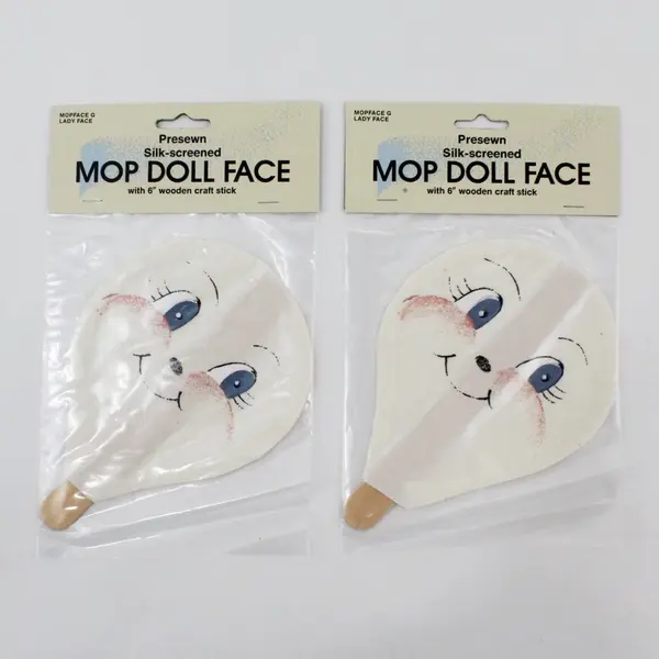 Lot of 2 Mop Doll Face Lady Face MOPFACE G Pre-Sewn Silk-Screened New Sealed