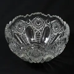 L.E. Smith Hobstar & File Clear Pressed Glass Serving Bowl 8" Scalloped Rim