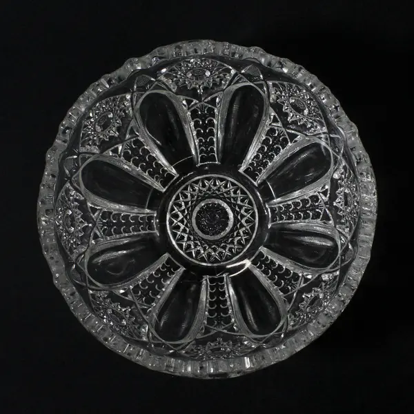 L.E. Smith Hobstar & File Clear Pressed Glass Serving Bowl 8" Scalloped Rim