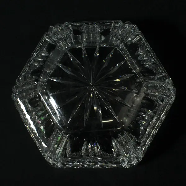 Antique American Brilliant Period Hexagonal Cut Glass Bowl Starburst Geometric