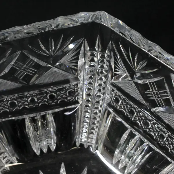 Antique American Brilliant Period Hexagonal Cut Glass Bowl Starburst Geometric