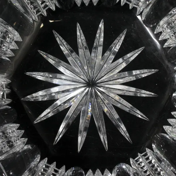 Antique American Brilliant Period Hexagonal Cut Glass Bowl Starburst Geometric
