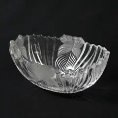 Mikasa Crystal Frosted Flower Oval Ribbed Bowl 7in FLAWED