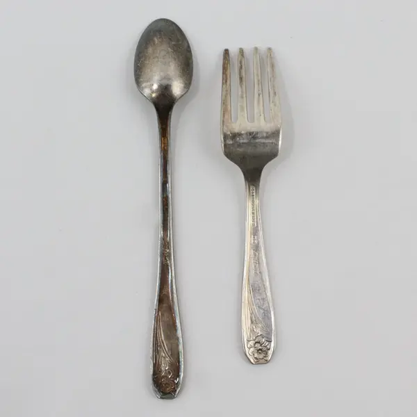 2 International Silver 1847 Rogers Bros IS Daffodil Silver-Plate Baby Spoon Fork