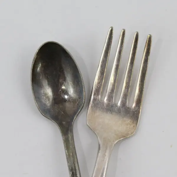 2 International Silver 1847 Rogers Bros IS Daffodil Silver-Plate Baby Spoon Fork