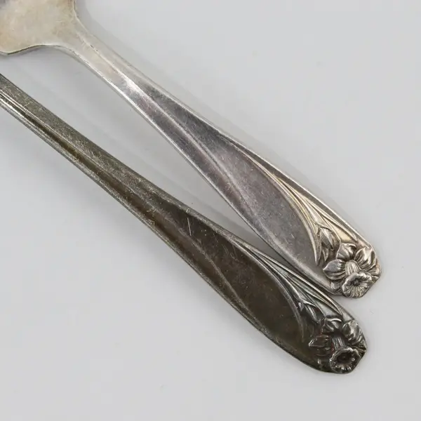 2 International Silver 1847 Rogers Bros IS Daffodil Silver-Plate Baby Spoon Fork