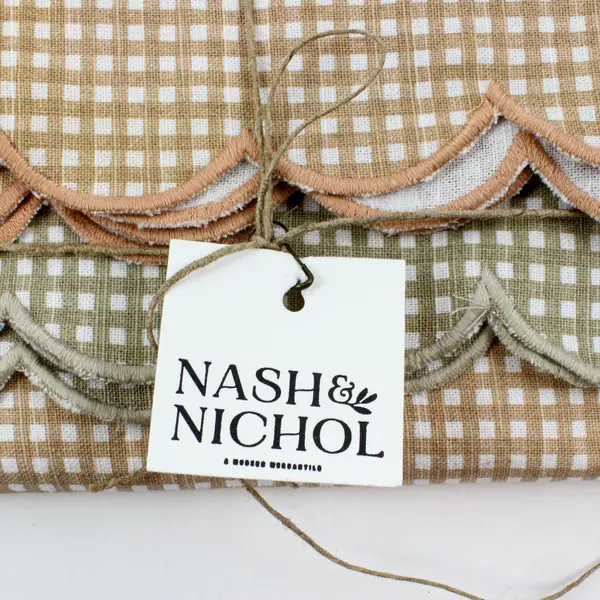 Nash & Nichol Set of 4 Cotton Scalloped Napkins Green Beige NWT