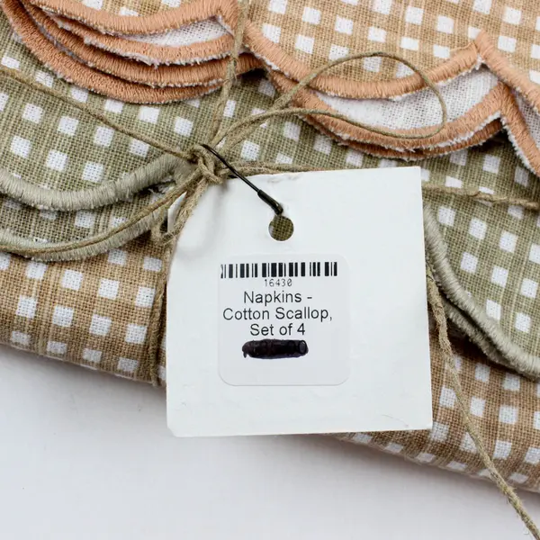 Nash & Nichol Set of 4 Cotton Scalloped Napkins Green Beige NWT