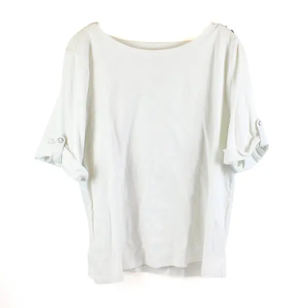 CJ Banks 1X Women's White 100% Cotton Stretch Scoop Neck Short Sleeve Top