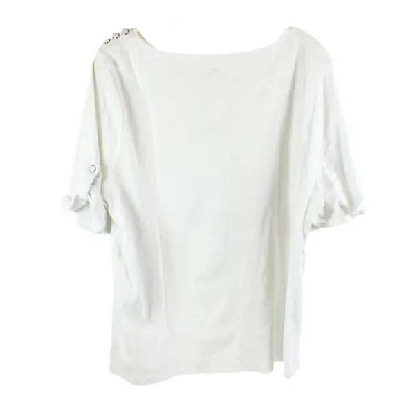 CJ Banks 1X Women's White 100% Cotton Stretch Scoop Neck Short Sleeve Top
