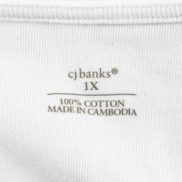 CJ Banks 1X Women's White 100% Cotton Stretch Scoop Neck Short Sleeve Top