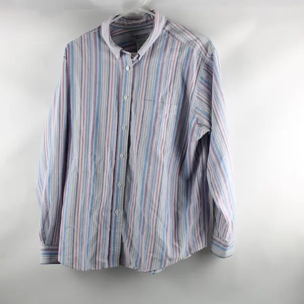Cabin Creek Women's Striped Button-Down Shirt Pink Blue White Size 18
