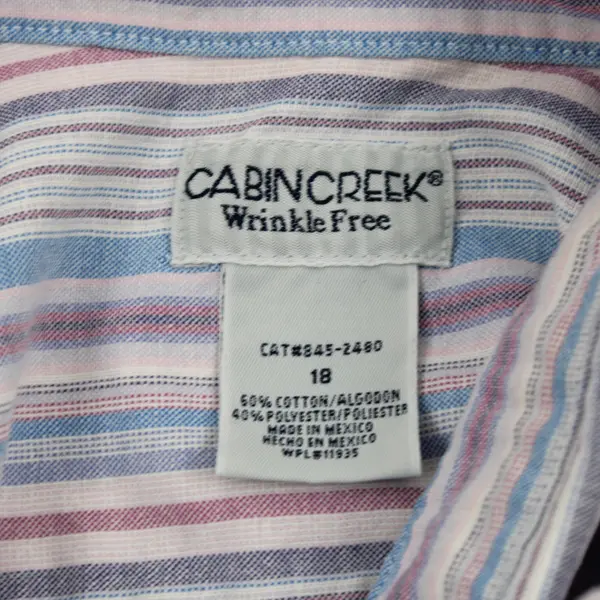 Cabin Creek Women's Striped Button-Down Shirt Pink Blue White Size 18