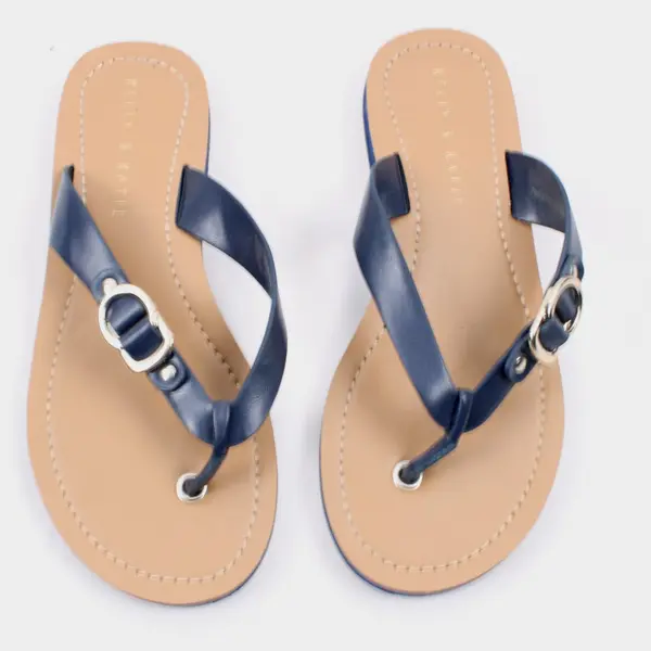 Kelly & Katie Women's Flip Flop Sandals Navy Beige Size 7M