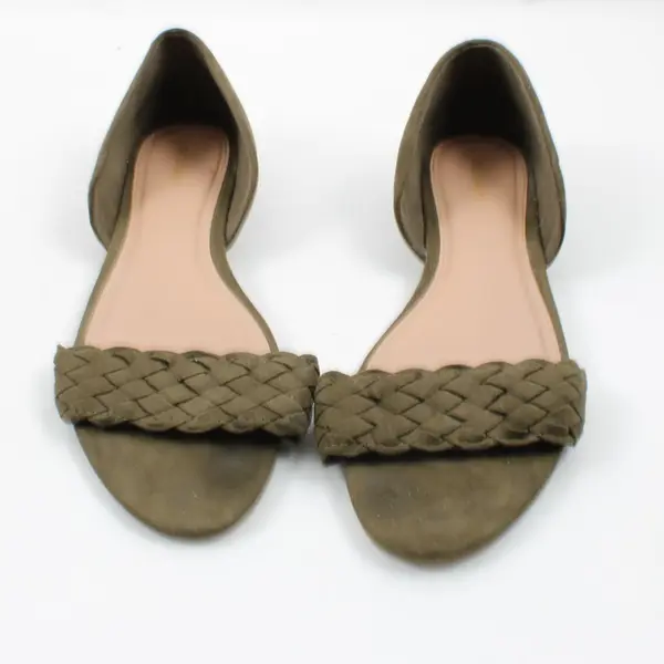 Old Navy Women's Size 9 Olive Green Faux Suede Braided Open Toe Flats