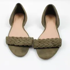 Old Navy Women's Size 9 Olive Green Faux Suede Braided Open Toe Flats