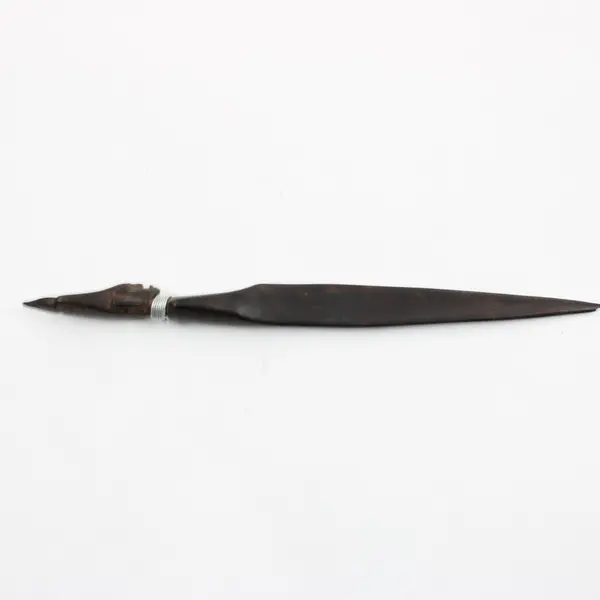 Wooden African Hand Carved Tribal Letter Opener Metal Rings Vintage Ebony Wood
