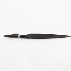 Wooden African Hand Carved Tribal Letter Opener Metal Rings Vintage Ebony Wood