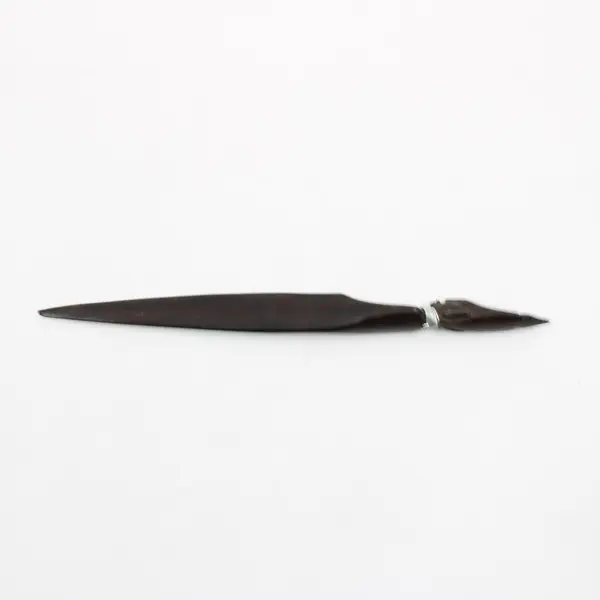 Wooden African Hand Carved Tribal Letter Opener Metal Rings Vintage Ebony Wood