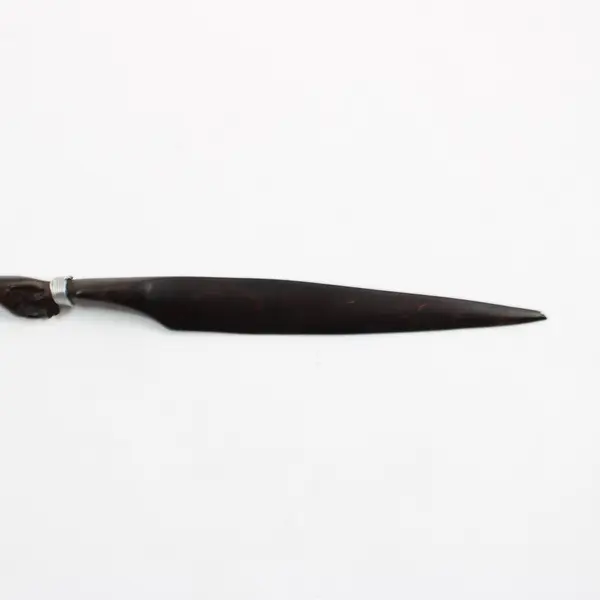 Wooden African Hand Carved Tribal Letter Opener Metal Rings Vintage Ebony Wood