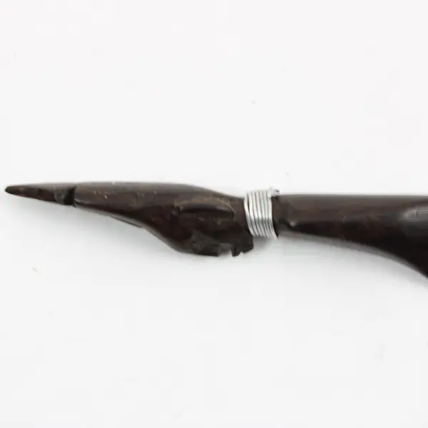 Wooden African Hand Carved Tribal Letter Opener Metal Rings Vintage Ebony Wood
