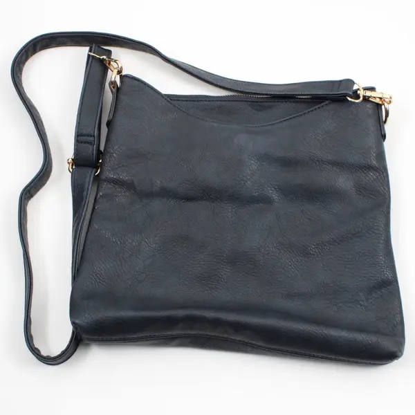Jen & Co Navy Blue Faux Leather Crossbody Purse Gold Tone Hardware