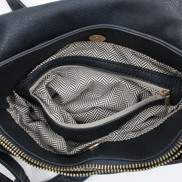 Jen & Co Navy Blue Faux Leather Crossbody Purse Gold Tone Hardware