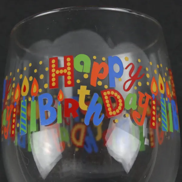 Set of 2 Happy Birthday Clear Wine Glasses 7 Inch Party Drinkware
