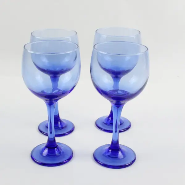 Set of 4 Cobalt Blue Stemmed Wine Glasses 7in Barware