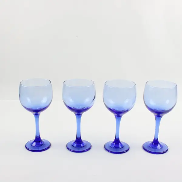 Set of 4 Cobalt Blue Stemmed Wine Glasses 7in Barware