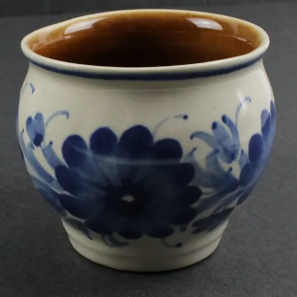 Set of 4 Vintage Mid Century Modern Stoneware Teacups Blue Brown Floral