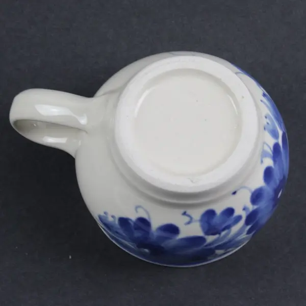 Set of 4 Vintage Mid Century Modern Stoneware Teacups Blue Brown Floral